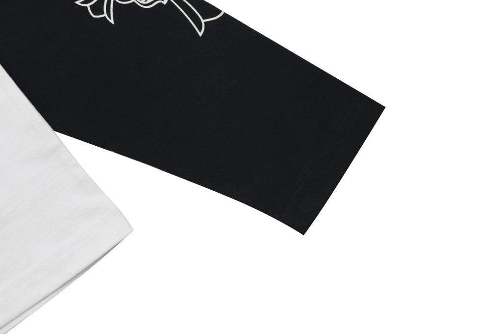 Chrome Hearts Sanskrit Collar Colorblock Raglan Long Sleeve Tee — White Black