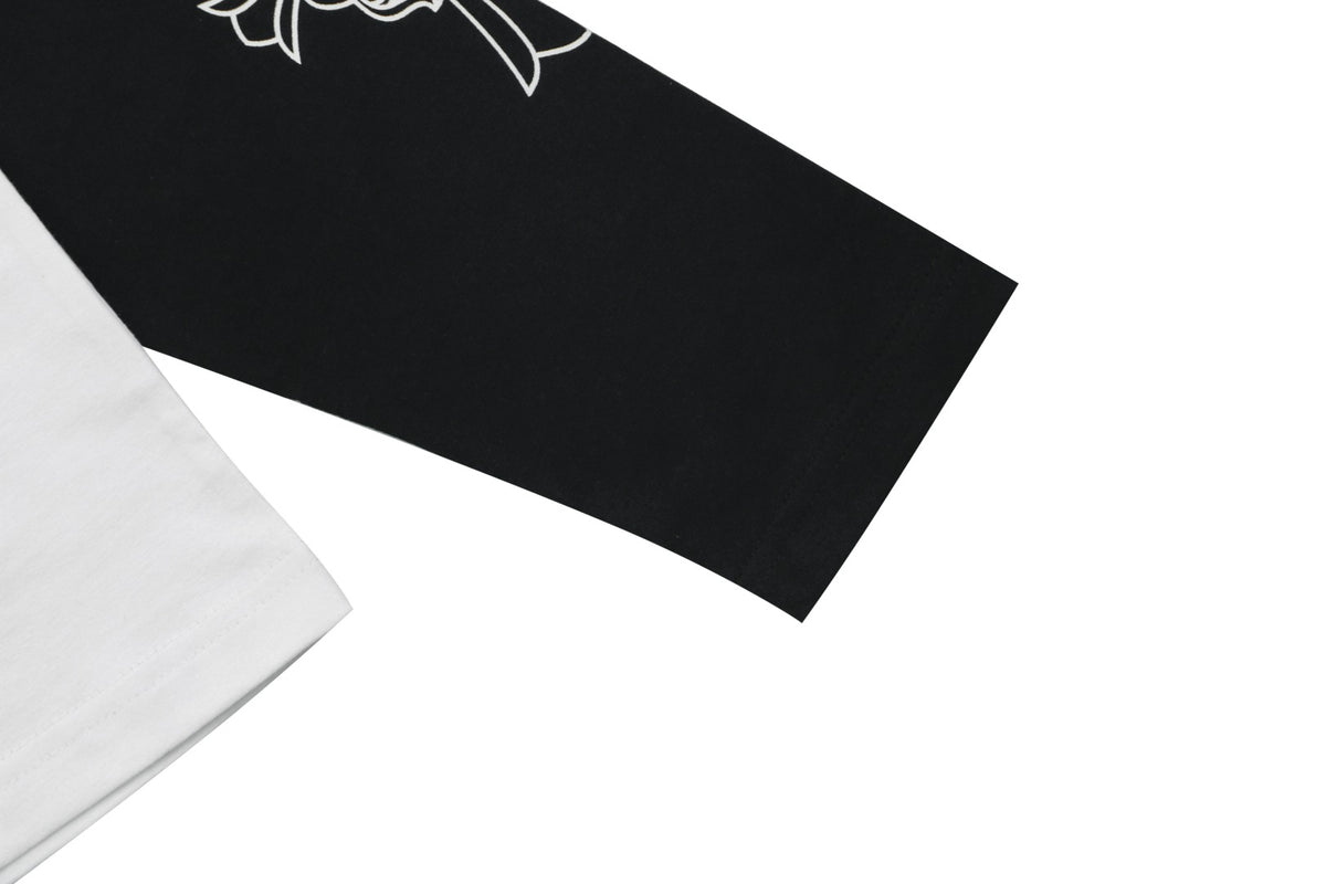 Chrome Hearts Sanskrit Collar Colorblock Raglan Long Sleeve Tee — White Black