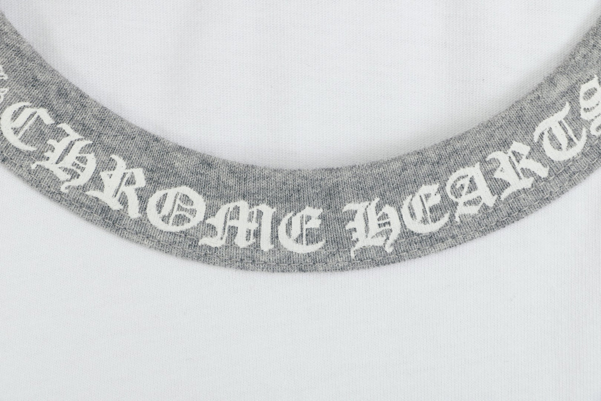 Chrome Hearts Sanskrit Collar Colorblock Raglan Long Sleeve Tee — White Grey