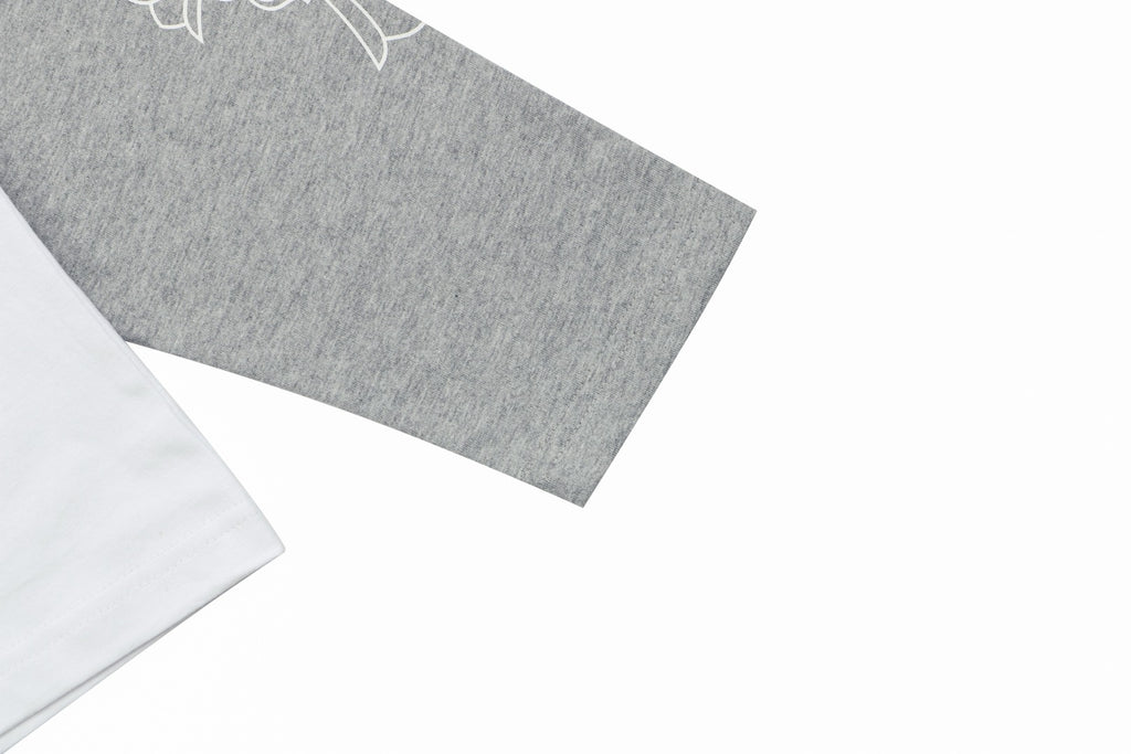 Chrome Hearts Sanskrit Collar Colorblock Raglan Long Sleeve Tee — White Grey