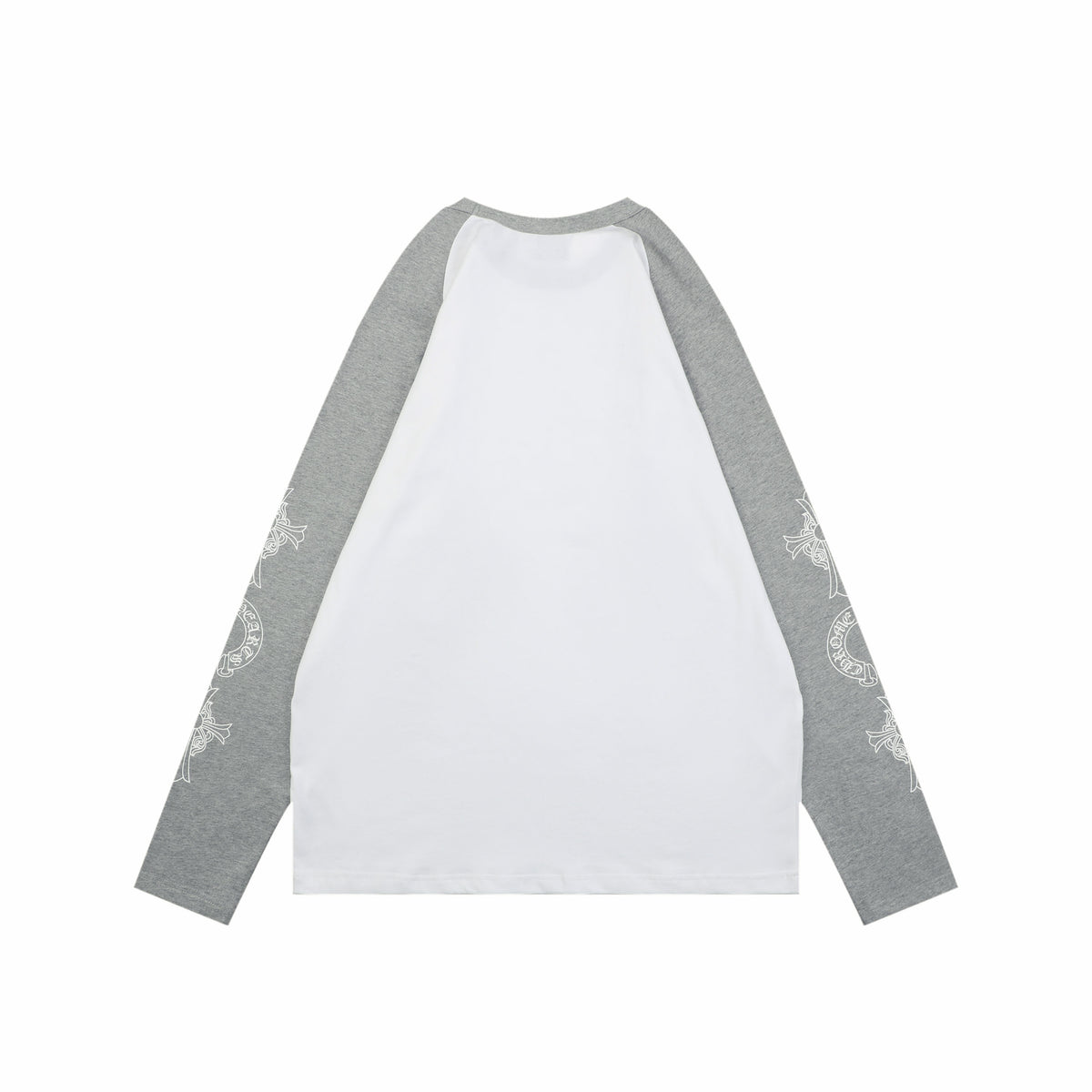 Chrome Hearts Sanskrit Collar Colorblock Raglan Long Sleeve Tee — White Grey