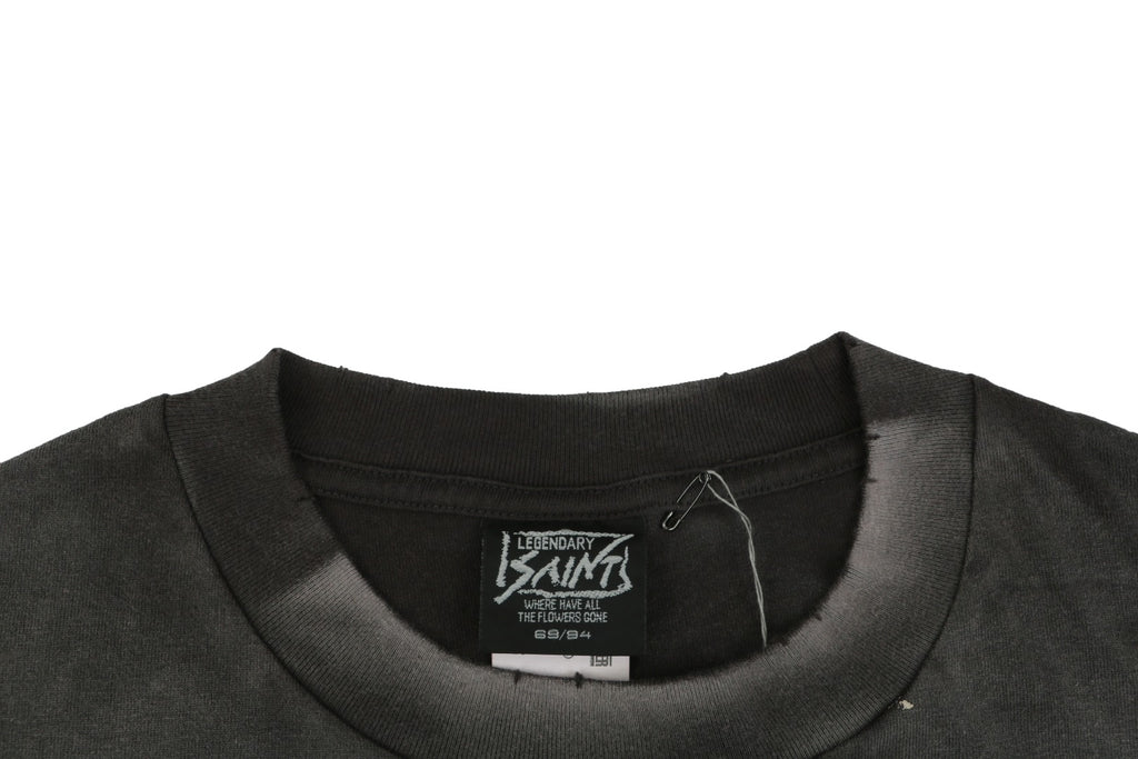 Saint Michael Sainty Hunter 6662 Skull Middle Finger Print Short Sleeve Tee — Vintage Black