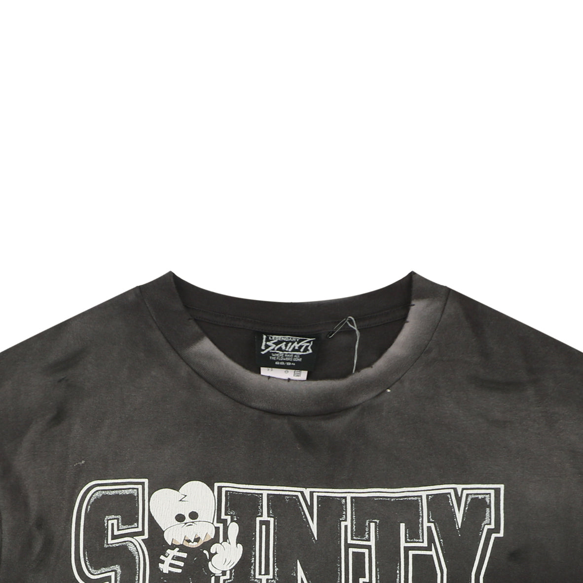 Saint Michael Sainty Hunter 6662 Skull Middle Finger Print Short Sleeve Tee — Vintage Black