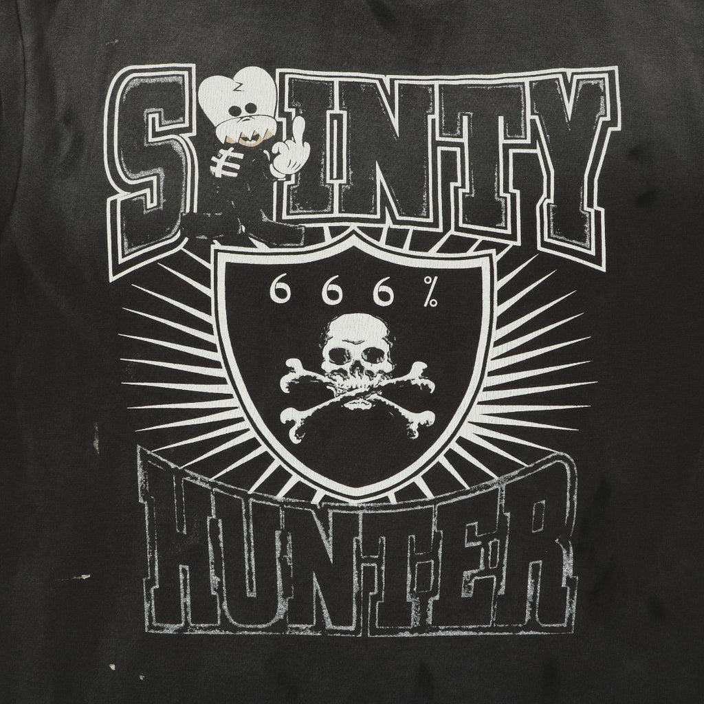Saint Michael Sainty Hunter 6662 Skull Middle Finger Print Short Sleeve Tee — Vintage Black