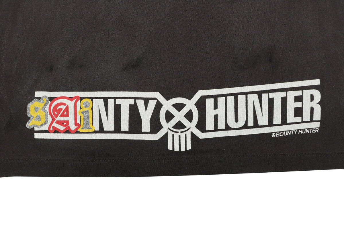 Saint Michael Sainty Hunter 6662 Skull Middle Finger Print Short Sleeve Tee — Vintage Black