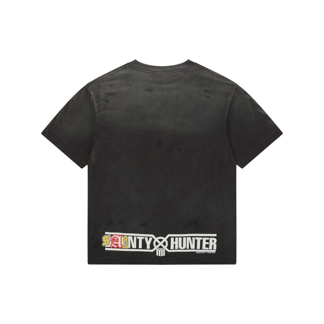 Saint Michael Sainty Hunter 6662 Skull Middle Finger Print Short Sleeve Tee — Vintage Black