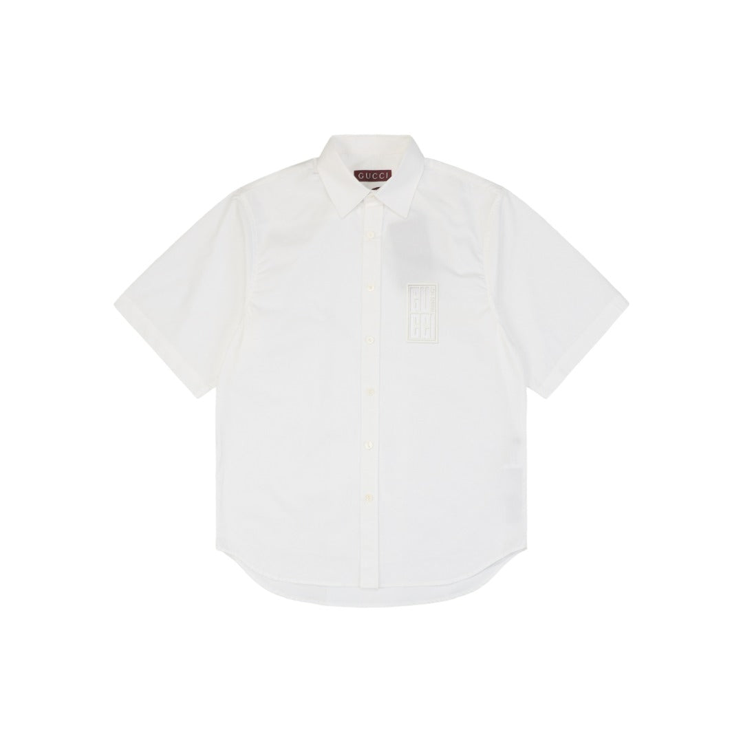 Gucci 24SS Square Frame G Letter Short Sleeve Shirt — White