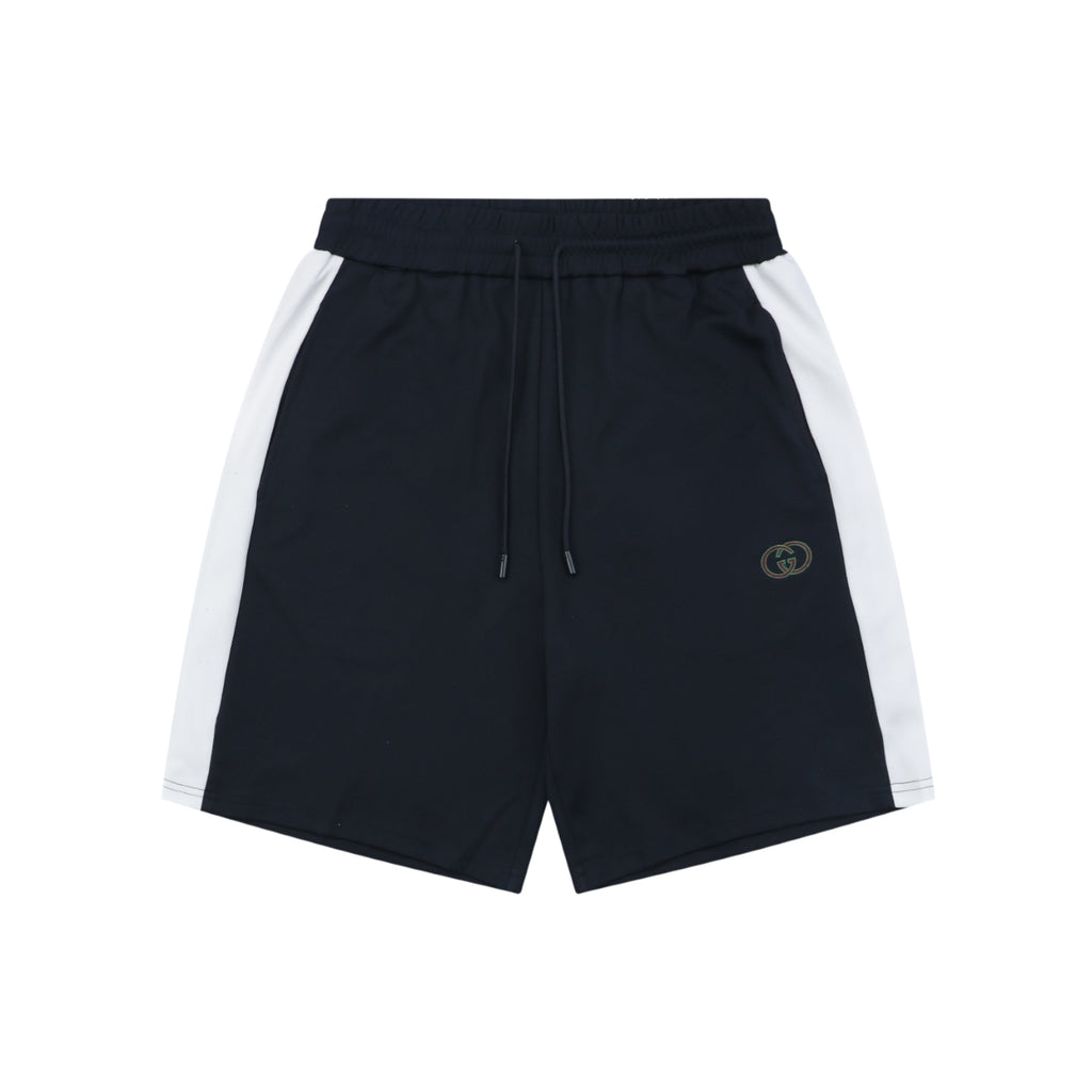 Gucci Interlocked GG Embroidered White Side Panel Shorts — Navy