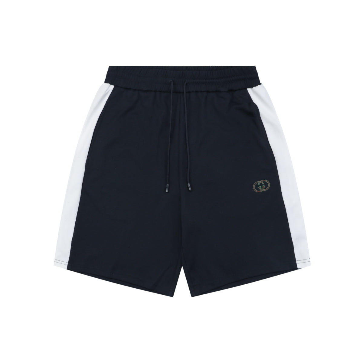 Gucci Interlocked GG Embroidered White Side Panel Shorts — Navy