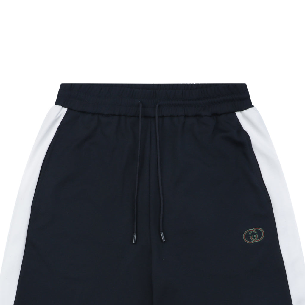 Gucci Interlocked GG Embroidered White Side Panel Shorts — Navy