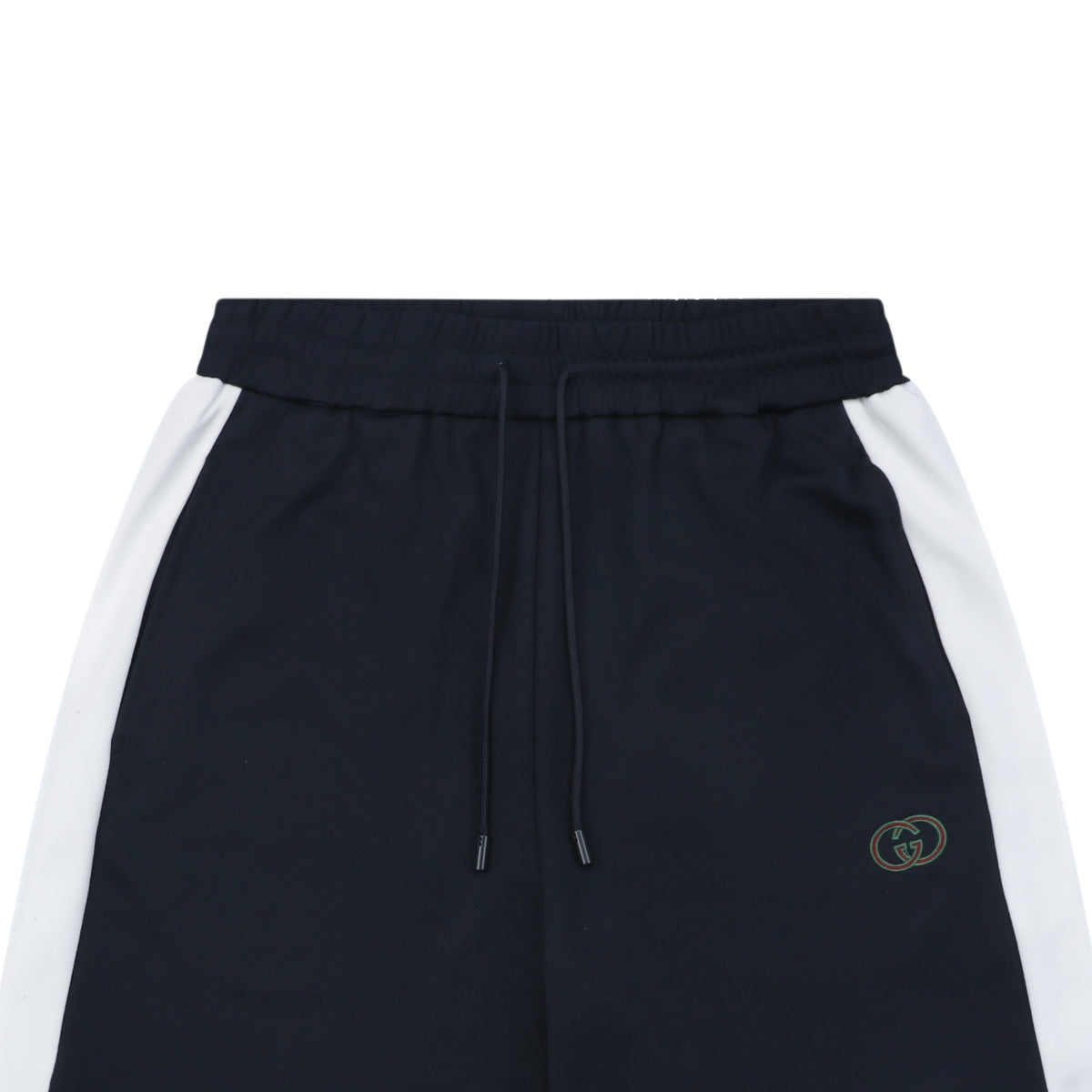 Gucci Interlocked GG Embroidered White Side Panel Shorts — Navy