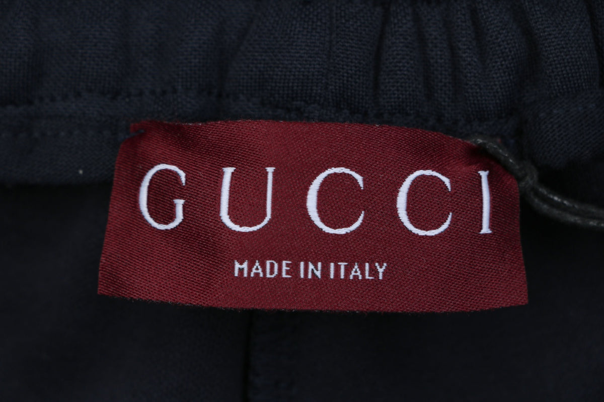 Gucci Interlocked GG Embroidered White Side Panel Shorts — Navy