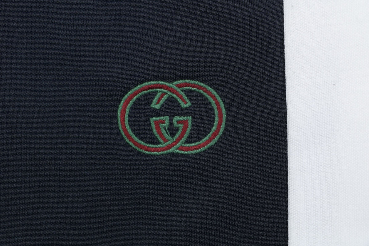 Gucci Interlocked GG Embroidered White Side Panel Shorts — Navy