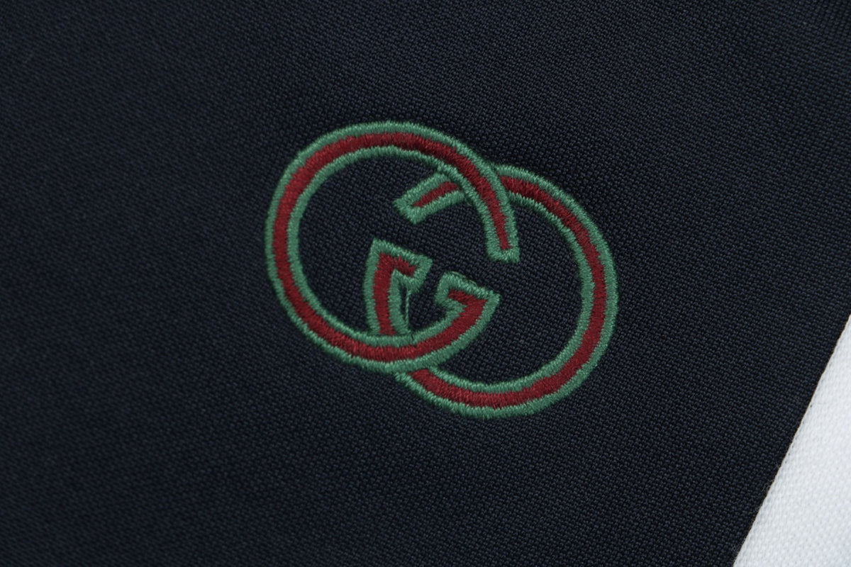 Gucci Interlocked GG Embroidered White Side Panel Shorts — Navy