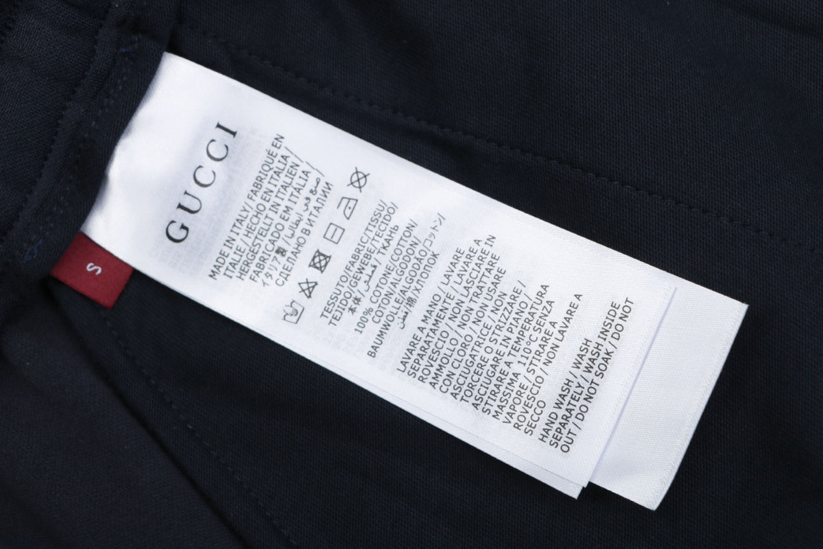 Gucci Interlocked GG Embroidered White Side Panel Shorts — Navy