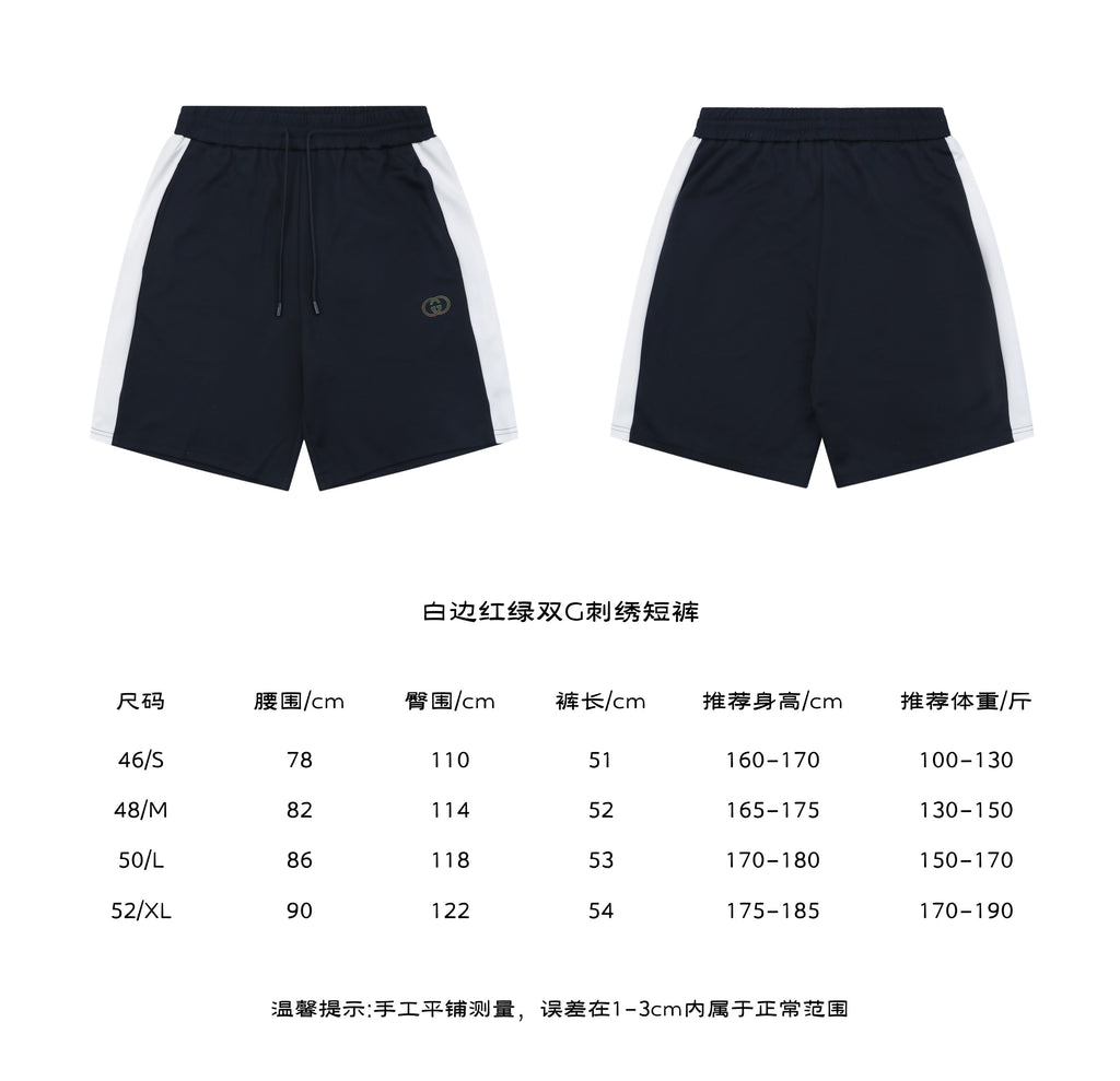 Gucci Interlocked GG Embroidered White Side Panel Shorts — Navy