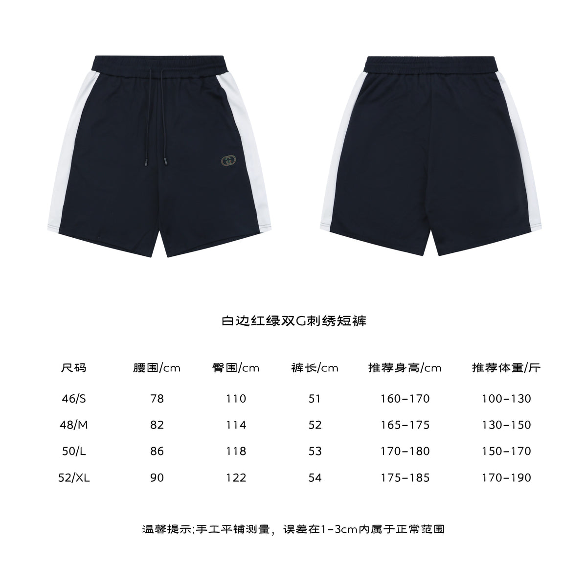 Gucci Interlocked GG Embroidered White Side Panel Shorts — Navy