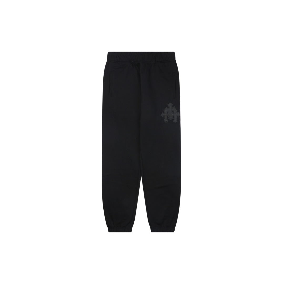 Chrome Hearts Cross Leather Patch Cuffed Sweatpants — Black