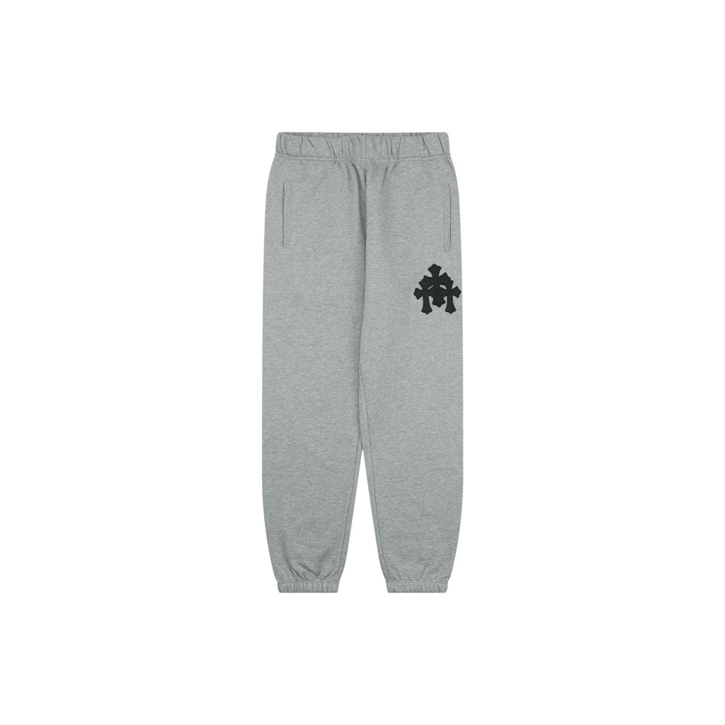 Chrome Hearts Cross Leather Patch Cuffed Sweatpants — Grey