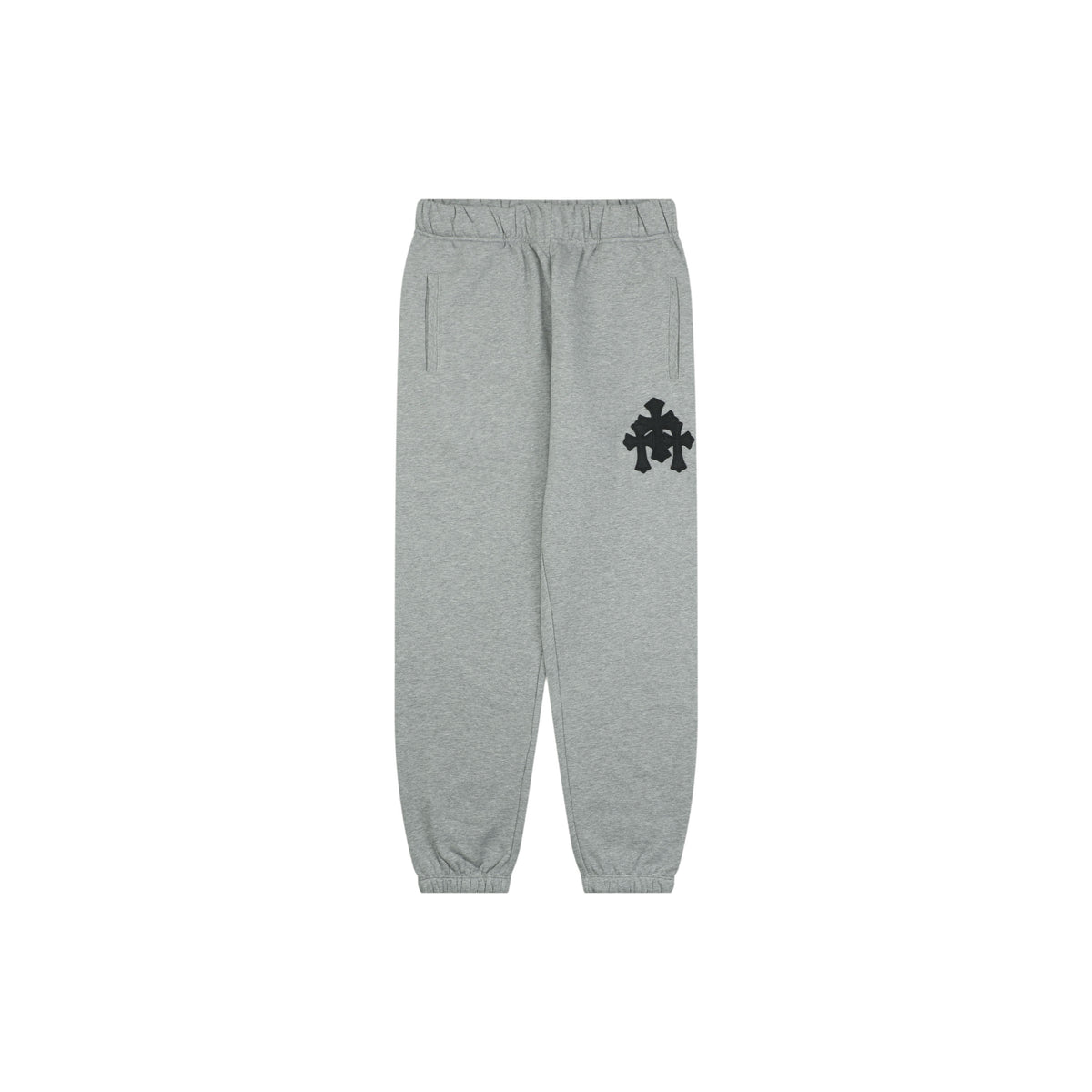 Chrome Hearts Cross Leather Patch Cuffed Sweatpants — Grey
