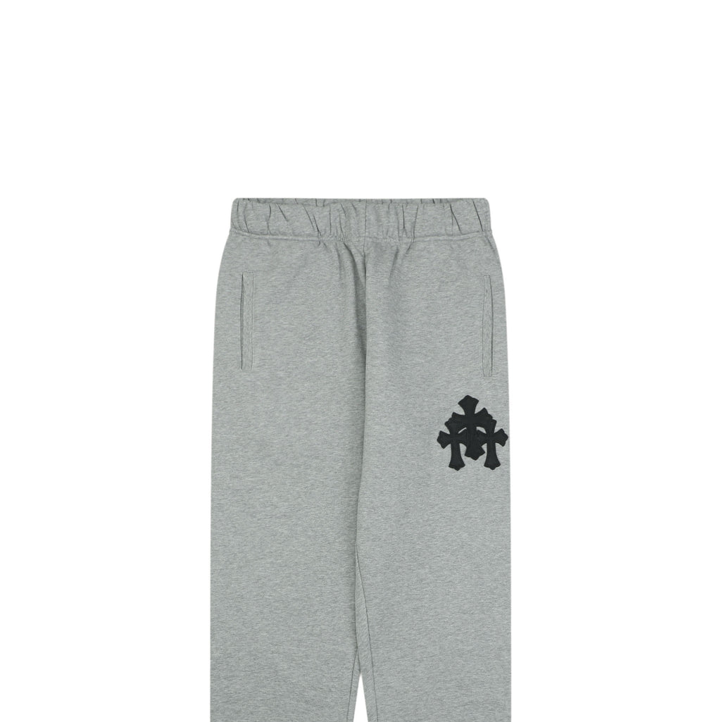 Chrome Hearts Cross Leather Patch Cuffed Sweatpants — Grey