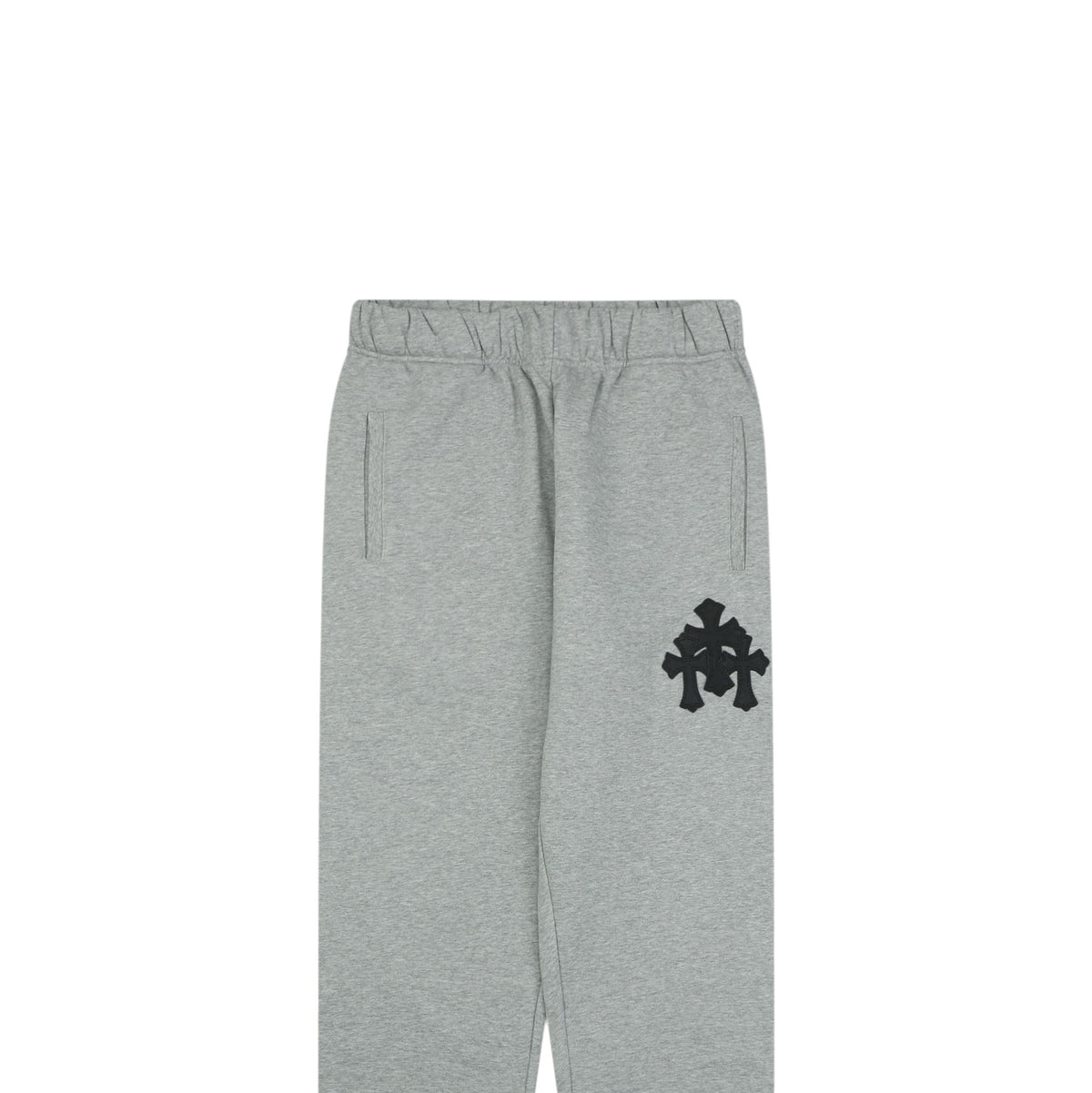 Chrome Hearts Cross Leather Patch Cuffed Sweatpants — Grey