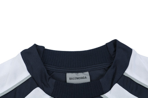 Balenciaga Wheat Crest B Soccer Jersey Short Sleeve Tee — Navy White