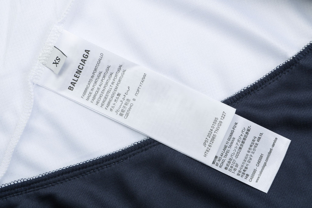 Balenciaga Wheat Crest B Soccer Jersey Short Sleeve Tee — Navy White