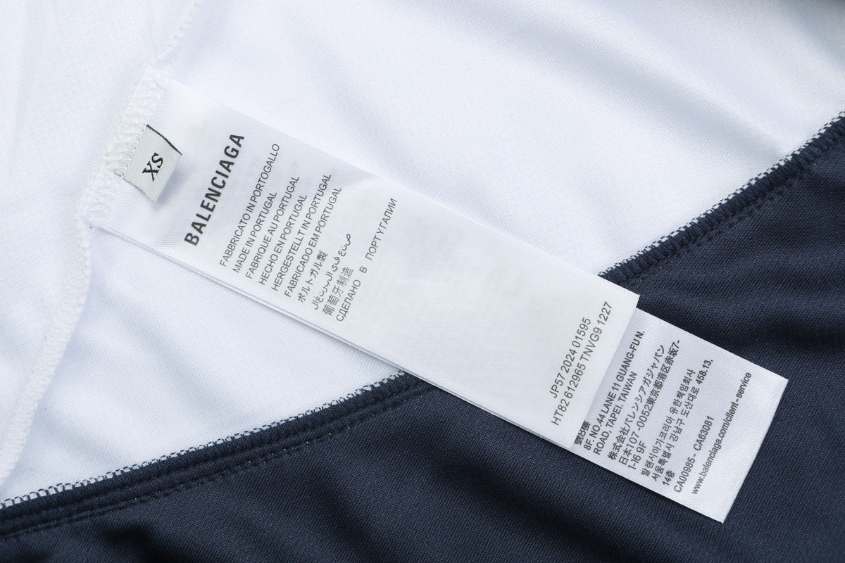 Balenciaga Wheat Crest B Soccer Jersey Short Sleeve Tee — Navy White