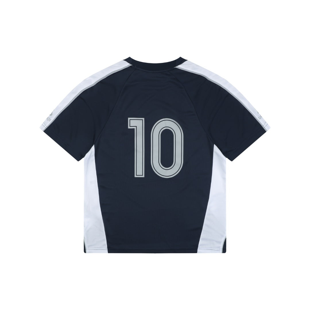 Balenciaga Wheat Crest B Soccer Jersey Short Sleeve Tee — Navy White