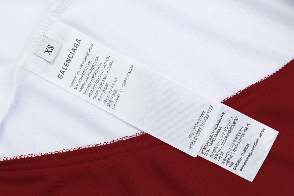 Balenciaga Wheat Crest B Soccer Jersey Short Sleeve Tee — Burgundy White