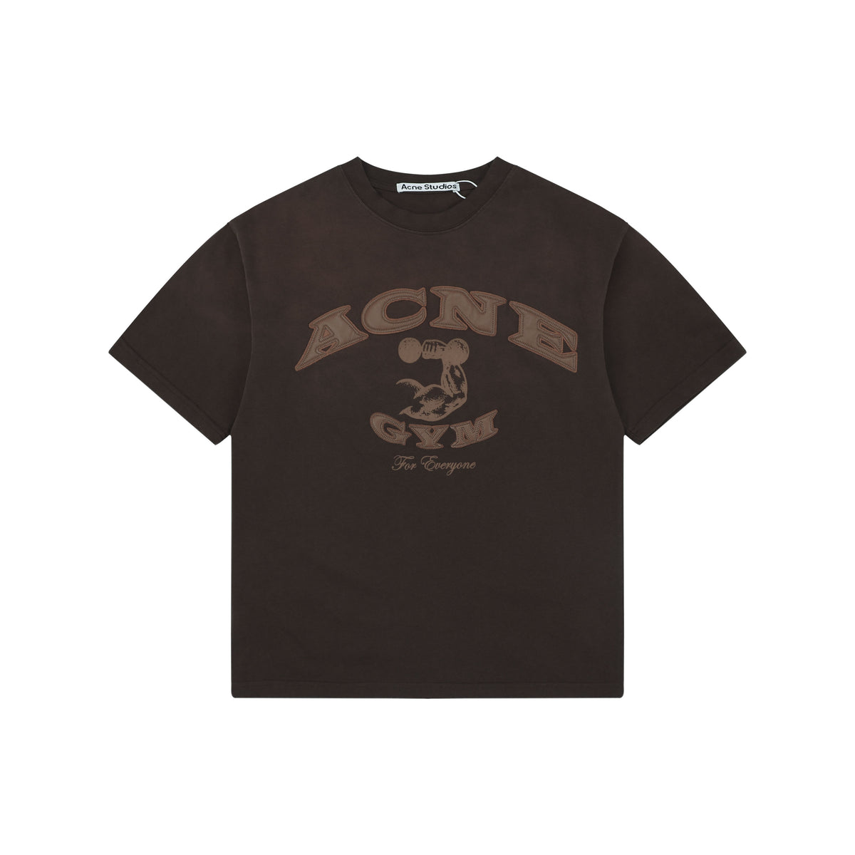 Acne Studios Acne Gym Arc Leather Appliqé Short Sleeve Tee — Dark Brown