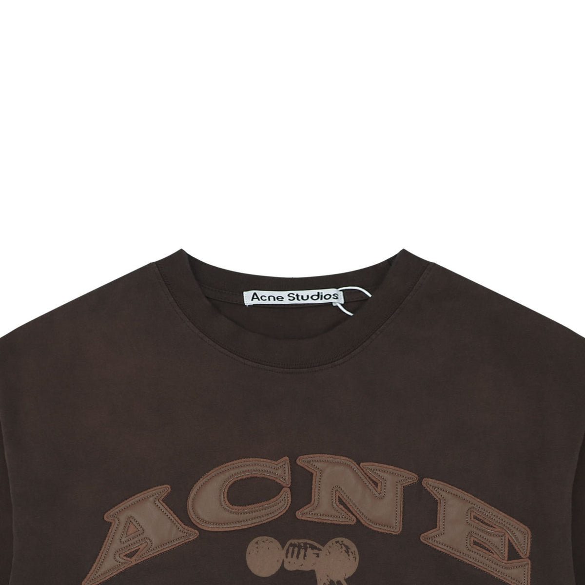 Acne Studios Acne Gym Arc Leather Appliqé Short Sleeve Tee — Dark Brown
