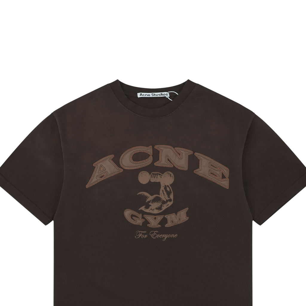 Acne Studios Acne Gym Arc Leather Appliqé Short Sleeve Tee — Dark Brown