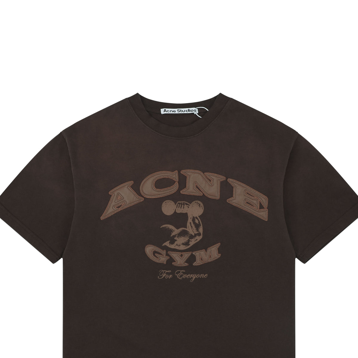 Acne Studios Acne Gym Arc Leather Appliqé Short Sleeve Tee — Dark Brown