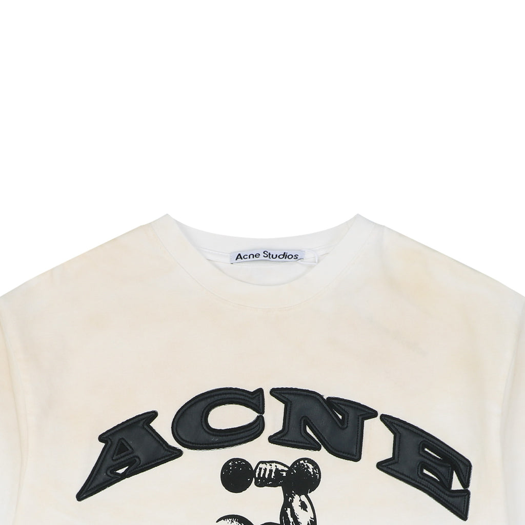 Acne Studios ACNE GYM Arc Leather-Appliqué Letter Short Sleeve Tee — Off White