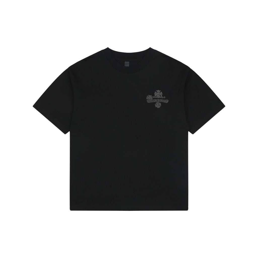 Chrome Hearts Floral Cross Stitch Embroidery Short Sleeve Tee — Black