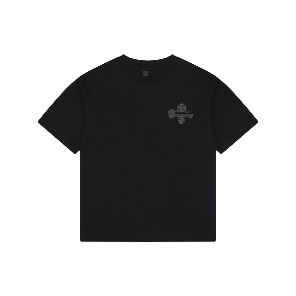 Chrome Hearts Floral Cross Stitch Embroidery Short Sleeve Tee — Black