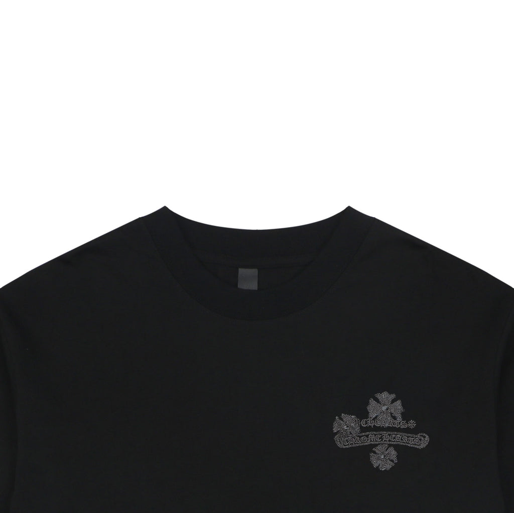 Chrome Hearts Floral Cross Stitch Embroidery Short Sleeve Tee — Black