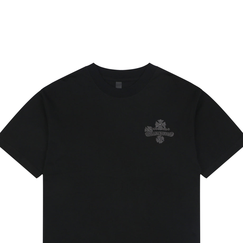 Chrome Hearts Floral Cross Stitch Embroidery Short Sleeve Tee — Black