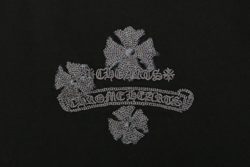 Chrome Hearts Floral Cross Stitch Embroidery Short Sleeve Tee — Black
