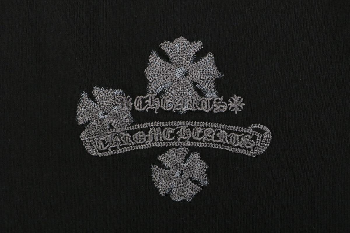 Chrome Hearts Floral Cross Stitch Embroidery Short Sleeve Tee — Black