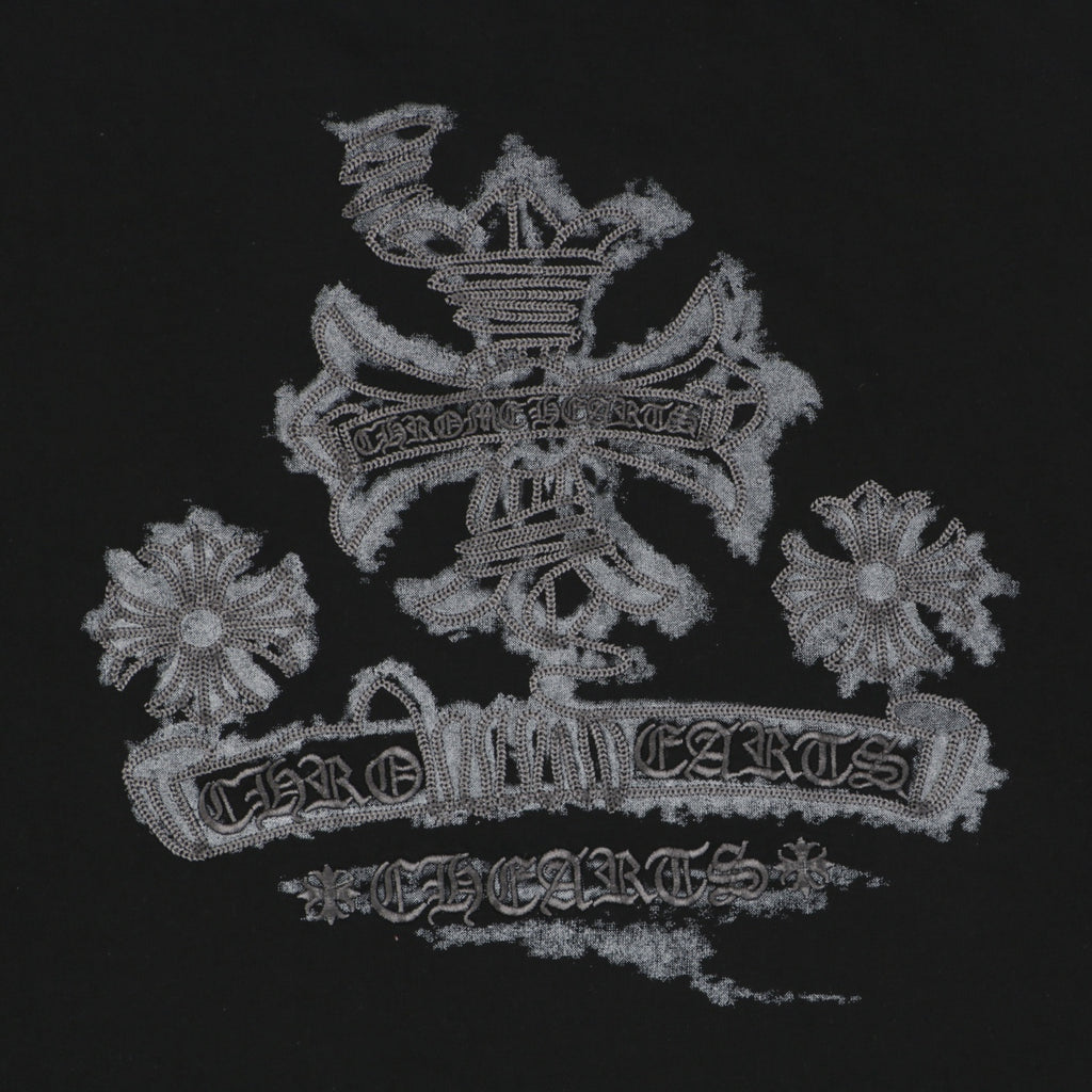 Chrome Hearts Floral Cross Stitch Embroidery Short Sleeve Tee — Black