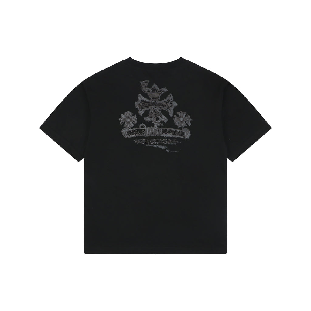 Chrome Hearts Floral Cross Stitch Embroidery Short Sleeve Tee — Black