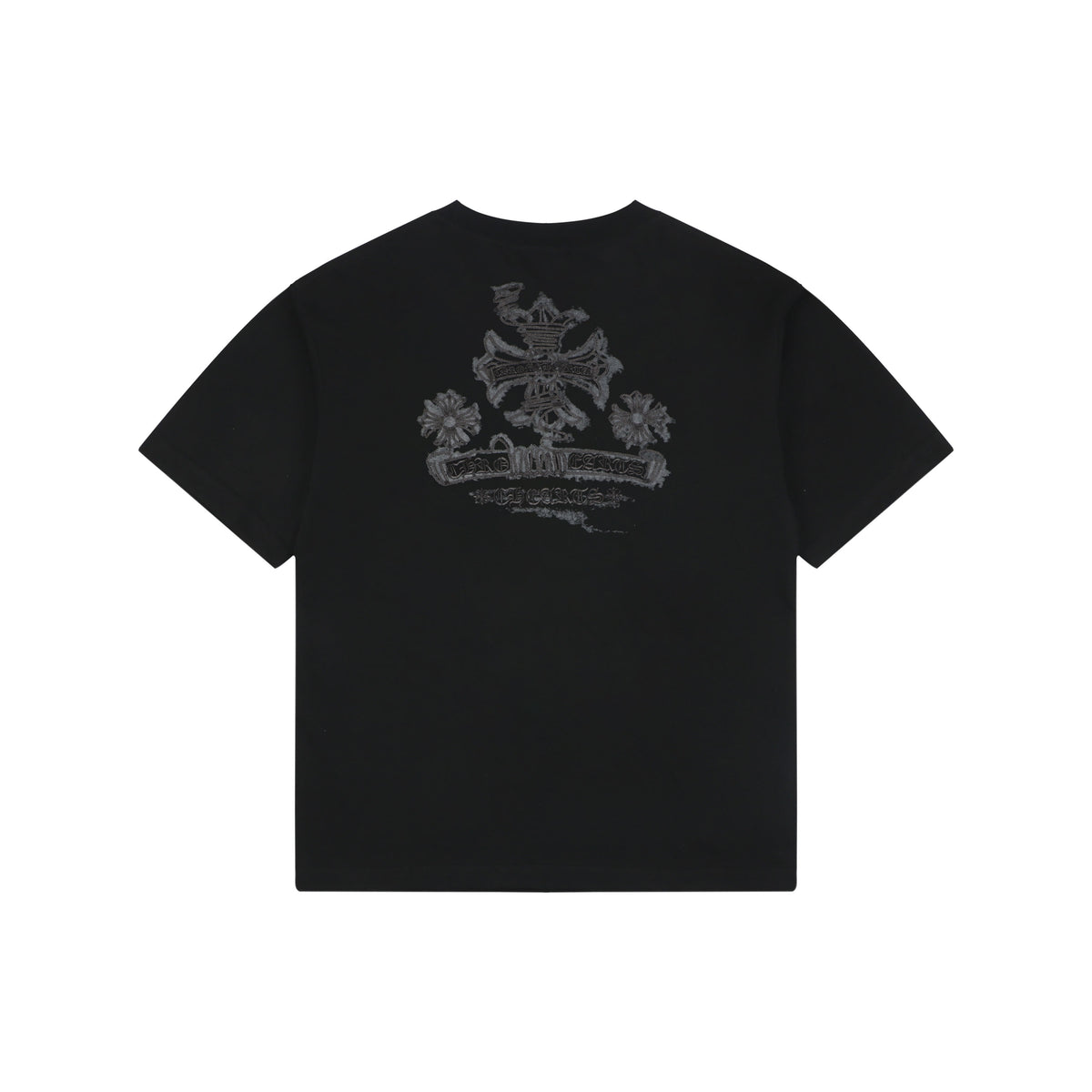 Chrome Hearts Floral Cross Stitch Embroidery Short Sleeve Tee — Black