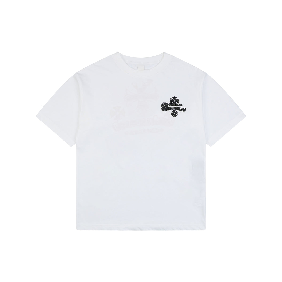 Chrome Hearts Stitch Cross Floral Embroidered Short Sleeve Tee — White