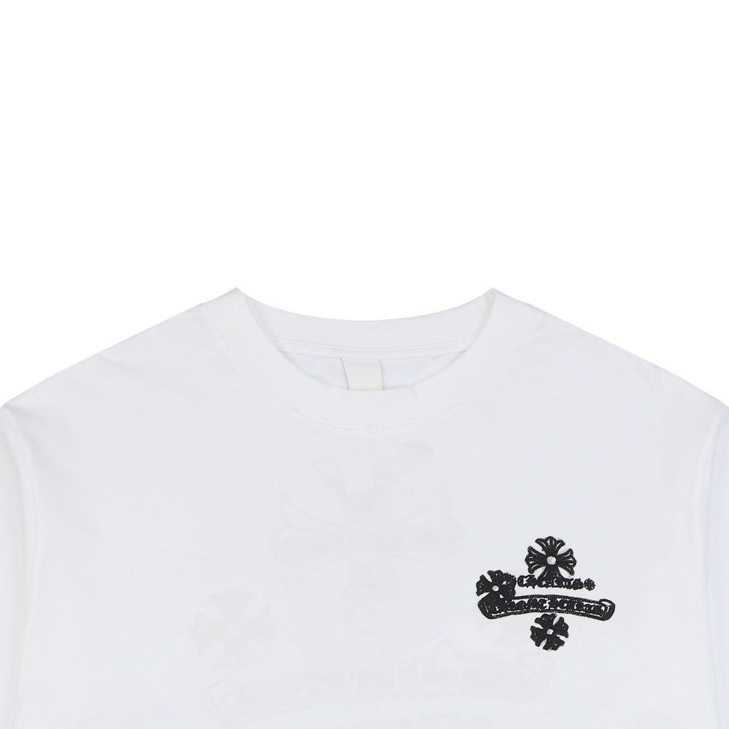 Chrome Hearts Stitch Cross Floral Embroidered Short Sleeve Tee — White