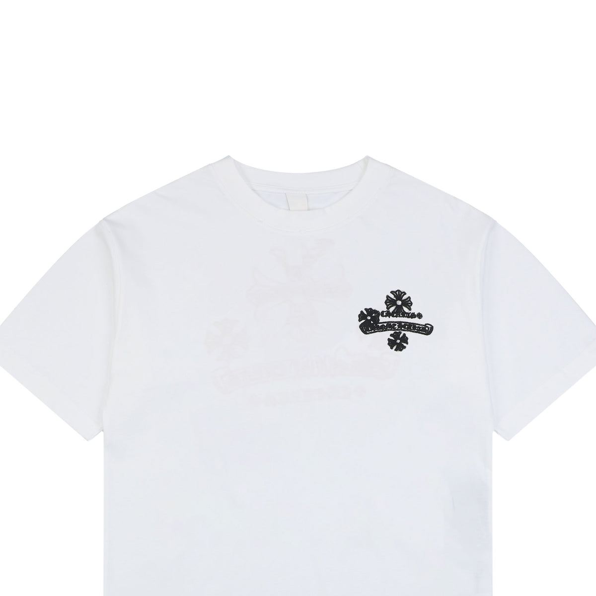 Chrome Hearts Stitch Cross Floral Embroidered Short Sleeve Tee — White