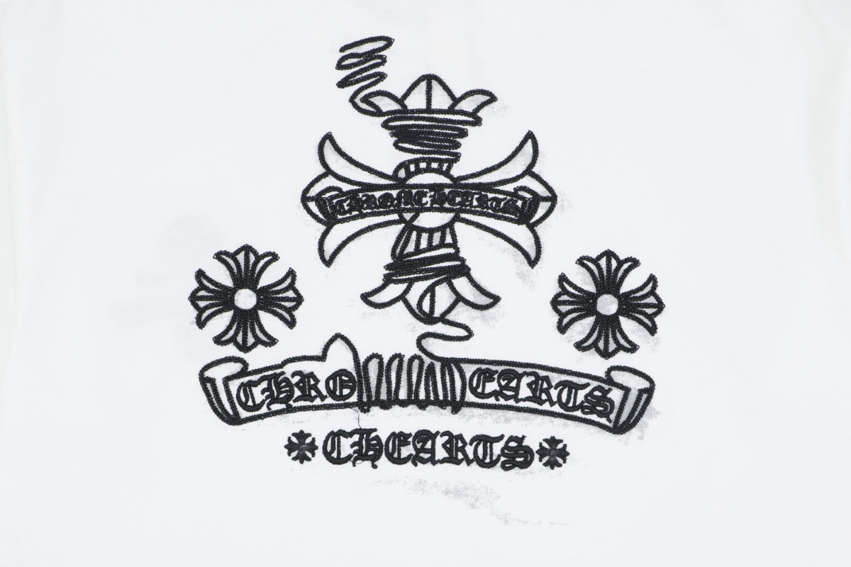 Chrome Hearts Stitch Cross Floral Embroidered Short Sleeve Tee — White