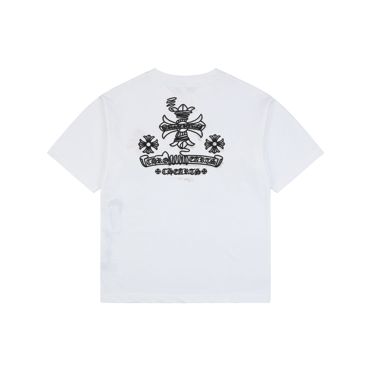 Chrome Hearts Stitch Cross Floral Embroidered Short Sleeve Tee — White